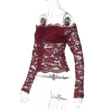 Spring Women’s Fashionable Off Shoulder Lace Slim Fit Top