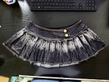 Summer Women’s Low Waist Denim Pleated Mini Skirt