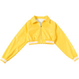 Women’s Sexy Street Style Embroidered Open Waist Cropped Leather Jacket