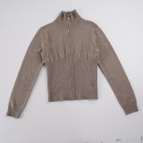 Autumn Women’s Solid Stand Collar Long Sleeve Knitting Casual Slim Fit Top