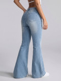 Women’s Embroidered Floral Washed Bell Bottom Denim Jeans