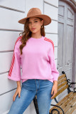 Autumn Women’s Striped Patchwork Loose Three Quarter Sleeve Knitted Sweater