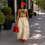 Women’s Casual High Waist Drawstring Jogger Pants with Irregular Layered Ruffles