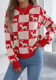 Autumn Winter Women’s Fashionable Color Block Plaid Reindeer Long Sleeve Christmas Sweater