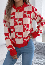 Autumn Winter Women’s Fashionable Color Block Plaid Reindeer Long Sleeve Christmas Sweater Autumn Winter Women’s Fashionable Color Block Plaid Reindeer Long Sleeve Christmas Sweater
