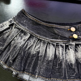 Summer Women’s Low Waist Denim Pleated Mini Skirt