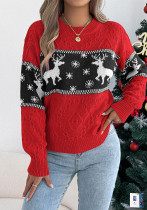 Autumn Winter Women’s Color Block Snowflake Reindeer Long Sleeve Christmas Sweater Autumn Winter Women’s Color Block Snowflake Reindeer Long Sleeve Christmas Sweater