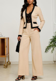 Autumn Winter Women’s Trendy Color Block Jacket and Solid Straight Leg Pants Two Piece Set