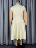 Plus Size Women’s Short Sleeve V Neck Cap Sleeve Faux Pocket Slim Waist A Line Career Long Dress