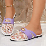 Plus Size Women’s Buckled Mesh Patent Leather Trim Hollow Out Breathable Ballet Flats