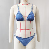 Women’s Sexy Lace Up Pleated Low Back Two Piece Bikini Swimsuit