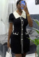 Summer Women’s Chic Color Block Turndown Collar Short Sleeve Metallic Button Slim Fit Knitted Dress