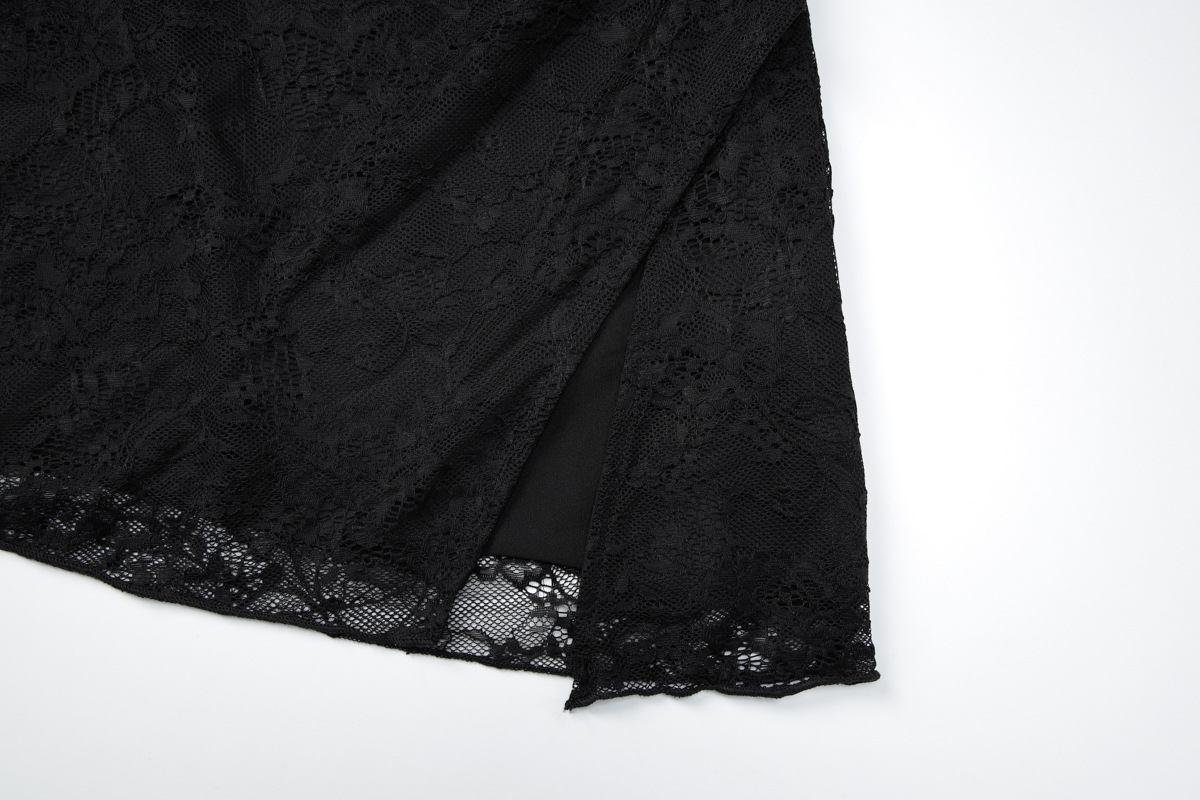 Lace Hollow-Out Split Bodycon Mini Dress for Clubwear