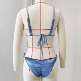 Women’s Sexy Lace Up Pleated Low Back Two Piece Bikini Swimsuit