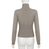 Autumn Women’s Solid Stand Collar Long Sleeve Knitting Casual Slim Fit Top