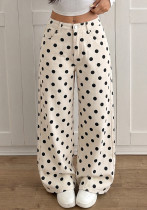Women’s Black Polka Dot Print High Waist Loose Straight Leg Wide Leg Off White Denim Pants Women’s Black Polka Dot Print High Waist Loose Straight Leg Wide Leg Off White Denim Pants