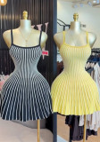 Autumn Women’s Luxury Slim Waist Slim Fit Pleated Striped Knitted Strap Dress
