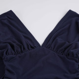 Women’s Chic Sexy Deep V Neck Long Sleeve Pleated Slim Waist Slim Fit Top