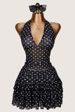 Women Polka‑Dot Print Halter‑Neck Backless Top & Skirt Two‑Piece Set
