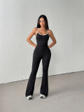 Women Sexy Fitness Yoga Backless Lace‑Up Stretchy Jumpsuit
