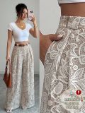 Women Pleated Lace Hollow‑Out Casual Wide‑Leg Pants