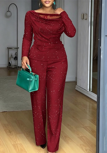 Women Sexy Long Sleeve Top and Pant Two‑Piece Set