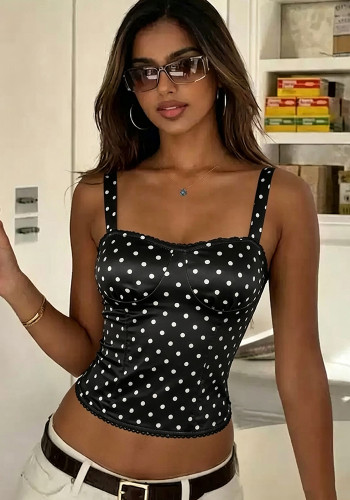Women Polka‑Dot Print French‑Sexy Cami Tank Top
