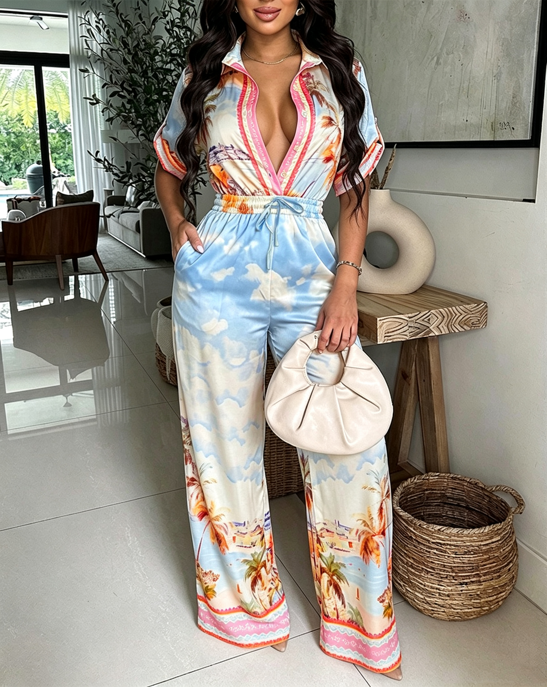 Floral Print Wide-Leg Jumpsuit for Casual Wear
