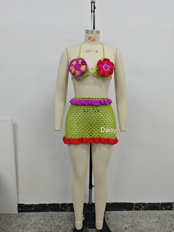 Knitted Bikini Ruffle-Edge Swimsuit Two-Piece Set for Beachwear
