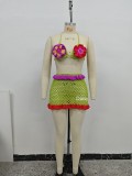 Women Sexy Knit Bikini Ruffle‑Edge Swimsuit Two‑Piece Set