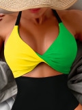 Women’s Sexy Color Block High Waist Solid One Piece Swimsuit