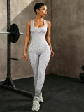 Women Leopard Jacquard Square‑Neck Sleeveless Bell‑Bottom Jumpsuit