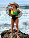 Women’s Sexy Color Block High Waist Solid One Piece Swimsuit