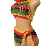 Women Crochet Knit Bikini Sexy Hollow‑Out Swimsuit Two‑Piece Set