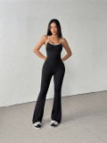 Women Sexy Fitness Yoga Backless Lace‑Up Stretchy Jumpsuit