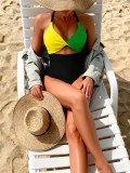 Women’s Sexy Color Block High Waist Solid One Piece Swimsuit