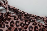 Women Leopard‑Print Holiday Backless Halter‑Top & Trousers Three‑Piece Set