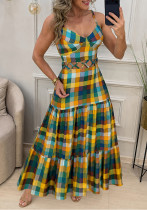 Women Plaid Hollow‑Out Strap Tiered Maxi Dress Women Plaid Hollow‑Out Strap Tiered Maxi Dress
