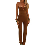 Women Sexy Strapless Printed Hollow‑Out Backless Jumpsuit