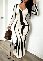 Women Autumn Sexy V‑Neck Long‑Sleeve Pleated Dress Women Autumn Sexy V‑Neck Long‑Sleeve Pleated Dress