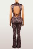 Women Leopard‑Print Holiday Backless Halter‑Top & Trousers Three‑Piece Set