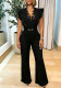 Women Casual V‑Neck Lace Patchwork Ruffled Lace‑Up Wide‑Leg Jumpsuit
