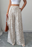 Women Pleated Lace Hollow‑Out Casual Wide‑Leg Pants