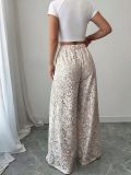 Women Pleated Lace Hollow‑Out Casual Wide‑Leg Pants