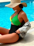 Women’s Sexy Color Block High Waist Solid One Piece Swimsuit