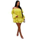 Women’s Off Shoulder Cascading Ruffle Slim Fit Sexy Mini Dress