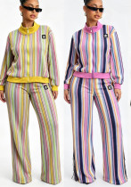 Summer Women’s Striped Sports Three Stripe Zipper Stand Collar Jacket Rainbow Stripe Loose Straight Leg Pants Set Summer Women’s Striped Sports Three Stripe Zipper Stand Collar Jacket Rainbow Stripe Loose Straight Leg Pants Set