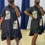 African Women’s Trendy Graphic Ruffle Loose Shirt Dress