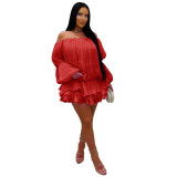 Women’s Off Shoulder Cascading Ruffle Slim Fit Sexy Mini Dress