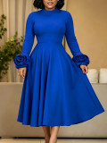 Plus Size Women’s Chic Elegant Mock Neck Long Sleeve Floral Sleeve A-line Midi Dress